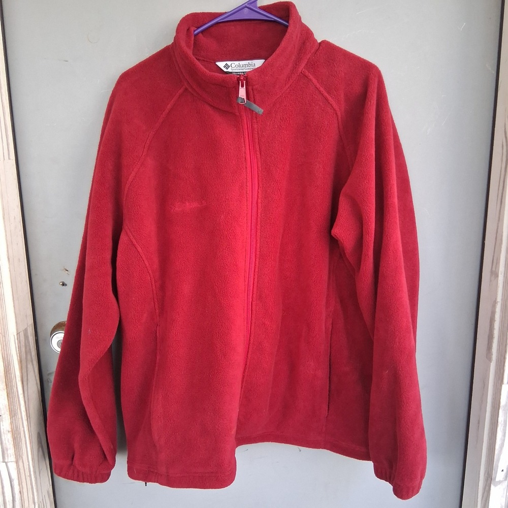 Columbia Women Red Full Zip Fleece Jacket Plus Size 1X Mock Neck Outdoor Layer